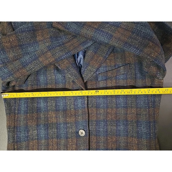 Vintage Eddie Bauer Women's Blazer Jacket Coat 100% Wool Blue Plaid Size Small - Picture 7 of 7